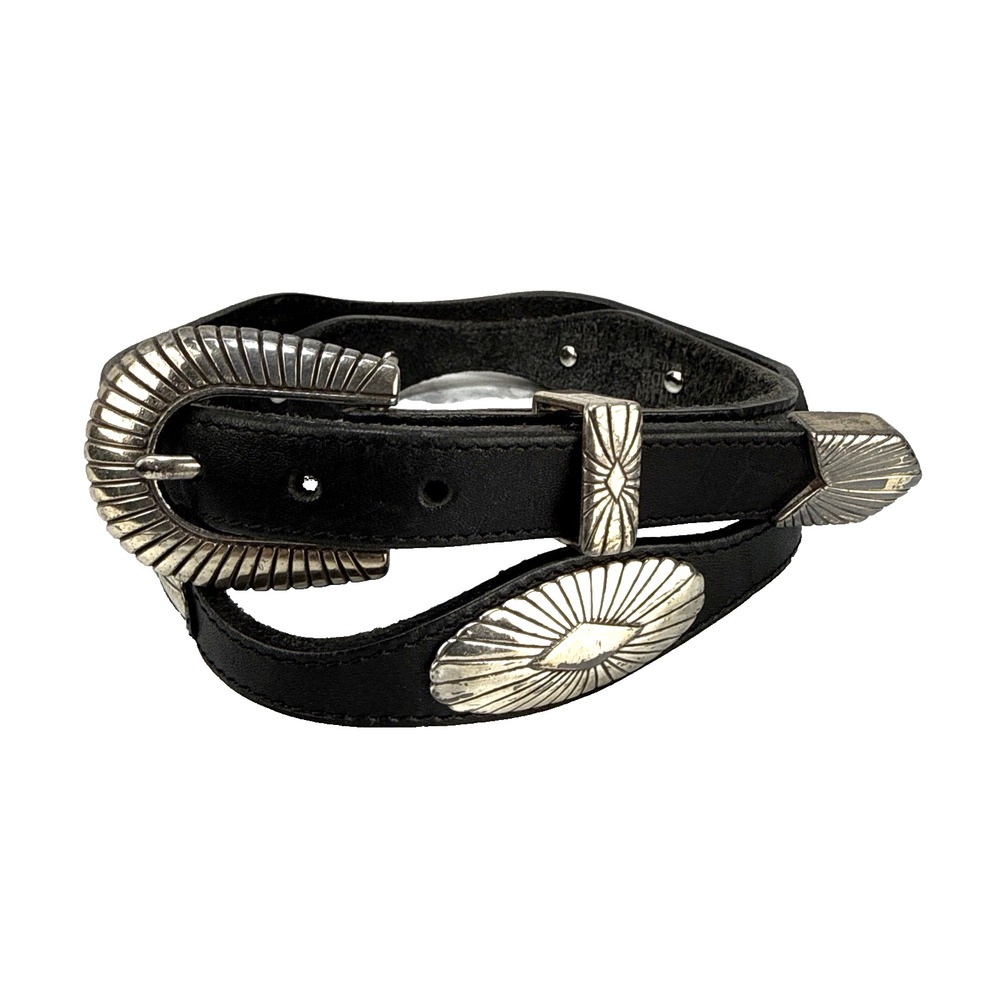 Justin Vintage Silver Concho Black Leather Western Belt Size 32 L Made in USA